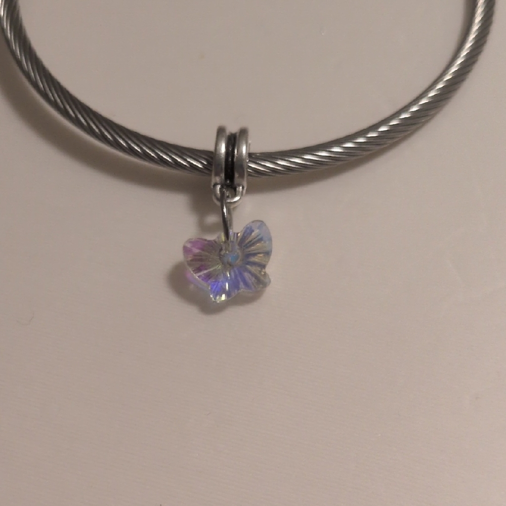 Silver‎ Translucent Clear Iridescent Butterfly Charm For Pandora Style Bracelet